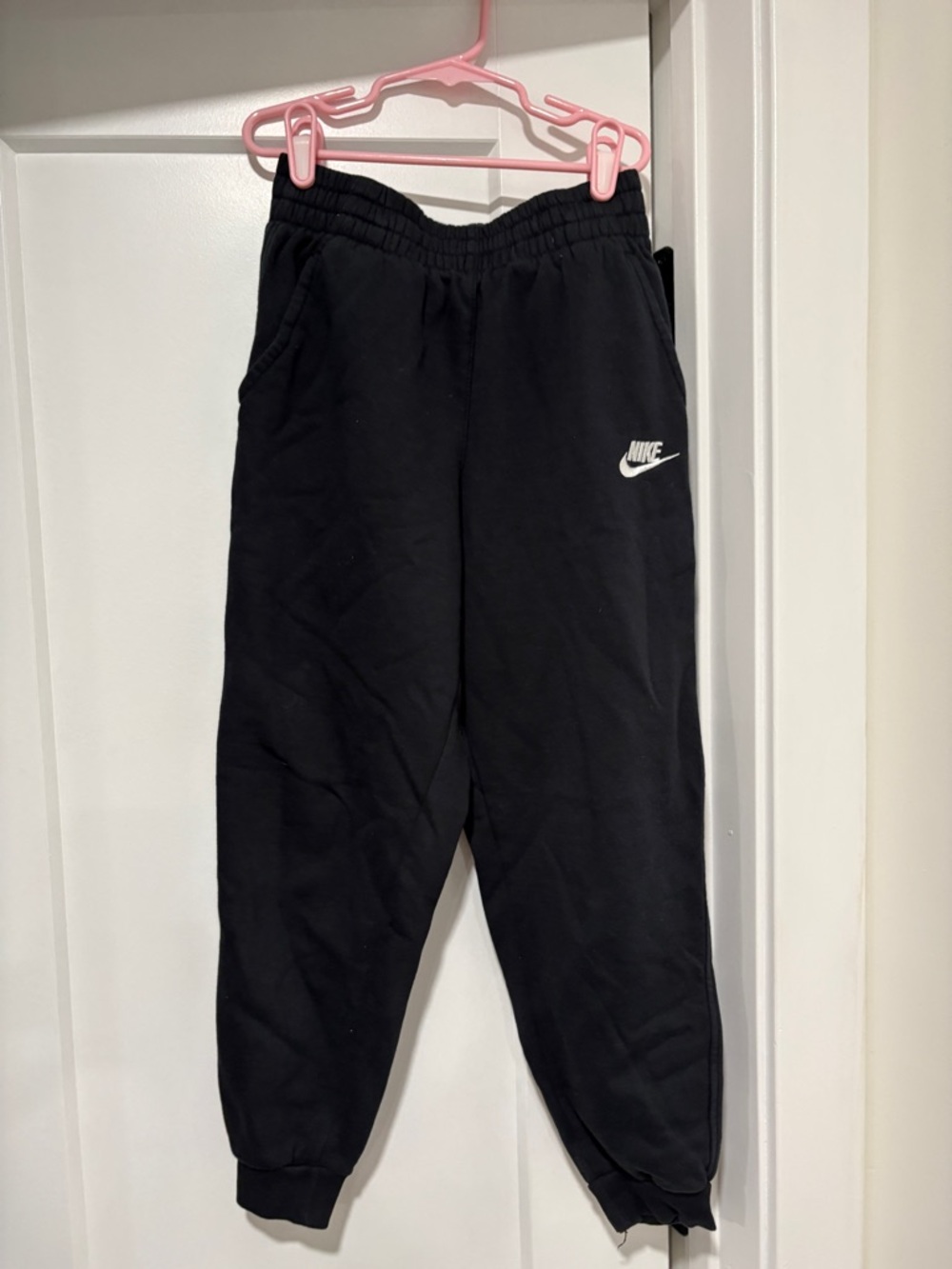 Nike Black Kids Jogger Sweatpants with White Swoosh